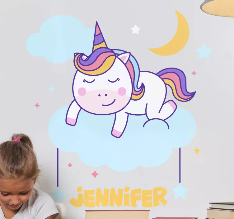 Sovande enhörning personlig unicorn klistermärke - Tenstickers