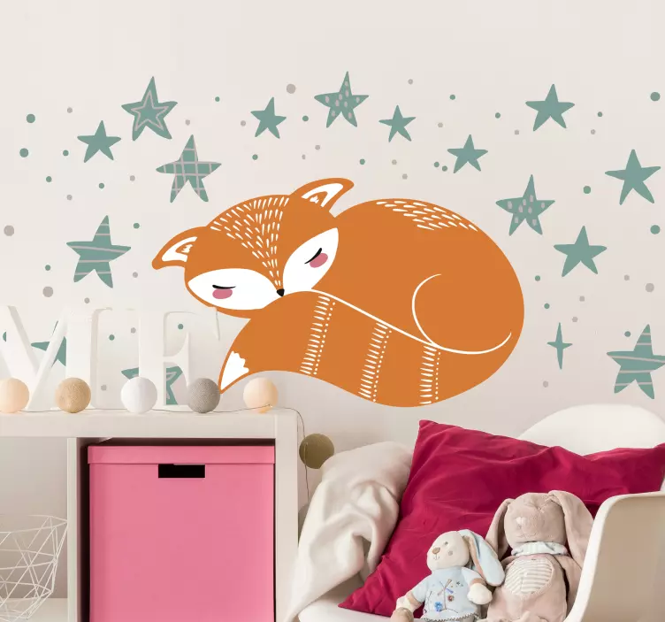 Stjärnor med räv nordisk stil vilda djur dekal - Tenstickers