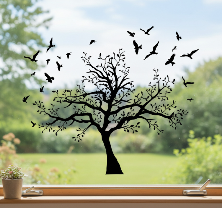 Stort träd med fåglar fönster klistermärke - Tenstickers