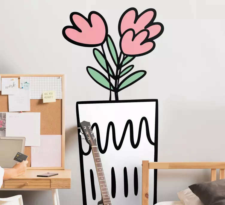 Styligt blommig kruka klistermärke för dörr - Tenstickers