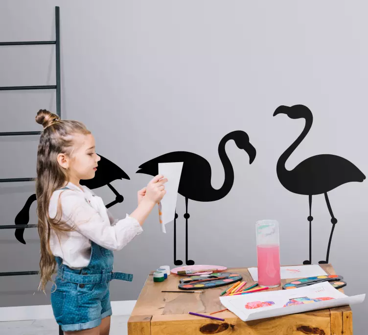 Svart flamingo familj fågel vägg klistermärke - Tenstickers