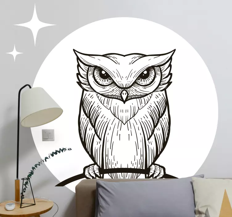 Svart uggla med månen och stjärnor klistermärke - Tenstickers