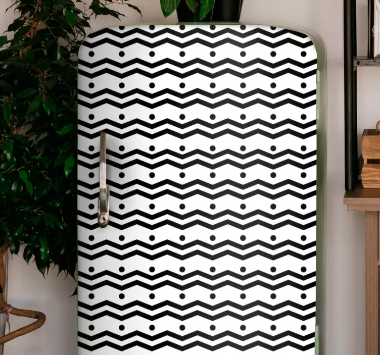 Svart och vitt sicksack och prickar kylskåp dekal - Tenstickers