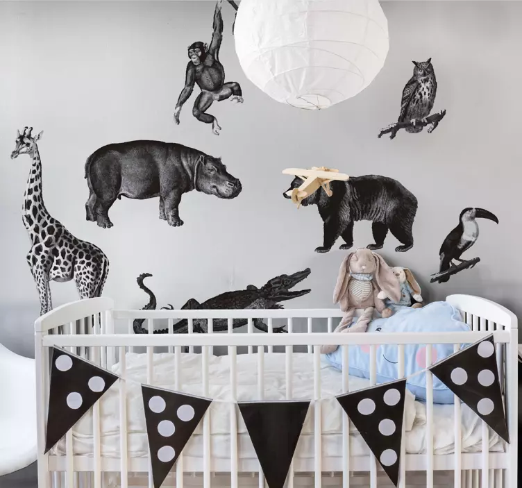 Svartvitt djungel vilda djur dekal - Tenstickers