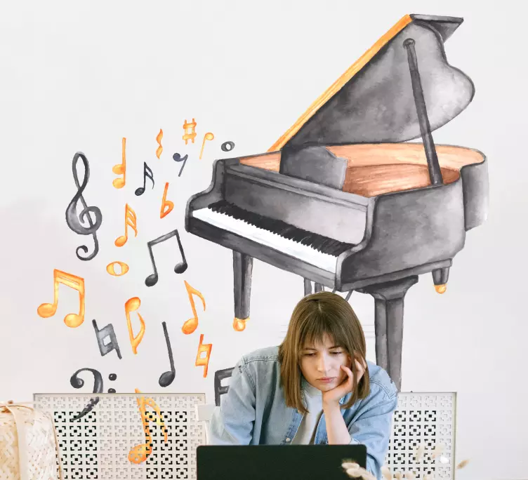 Svartvitt pianokontorsdekal - Tenstickers