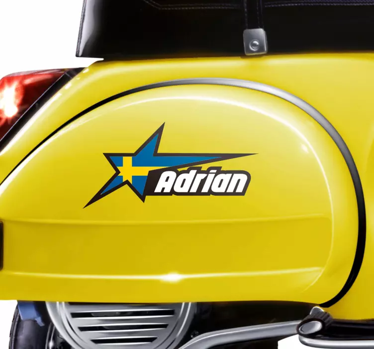 Svensk flagga i stjärna med namn klistermärke - Tenstickers