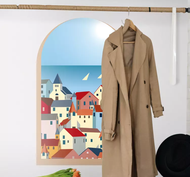 Grekland tecknad film genom ett fönster land klistermärke - Tenstickers