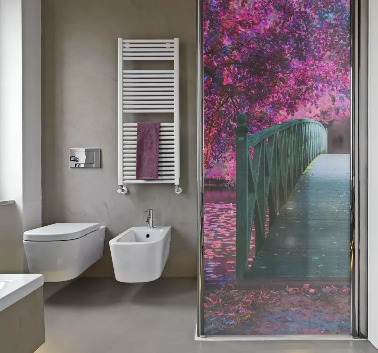 Träbro landskap Väggklistermärken duschkabin - Tenstickers