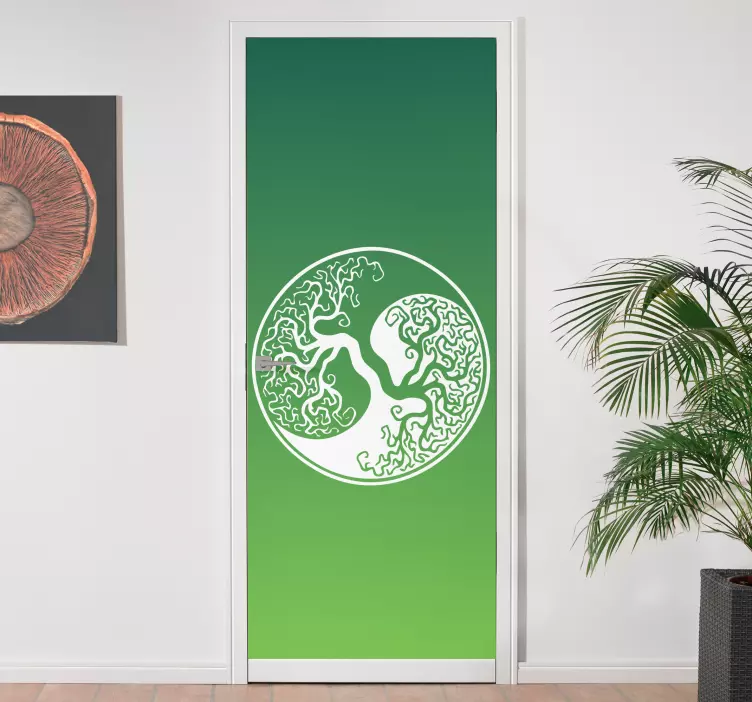 Träd cirkulärt mönster klistermärke för dörr - Tenstickers