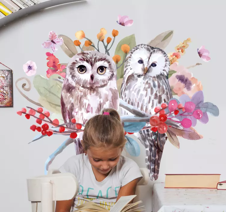 Träd med djur fågelvägg klistermärke - Tenstickers