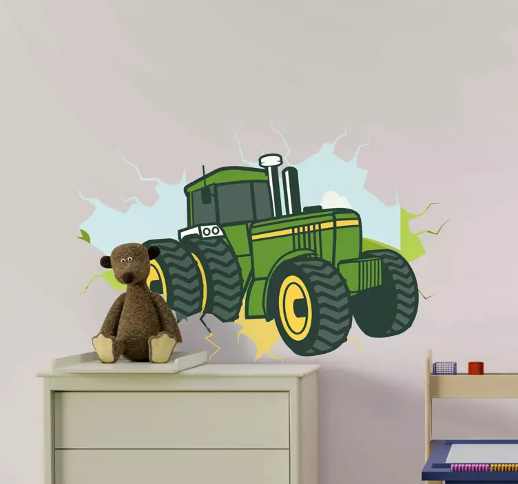 Traktor 3d john deere illustration klistermärke - Tenstickers