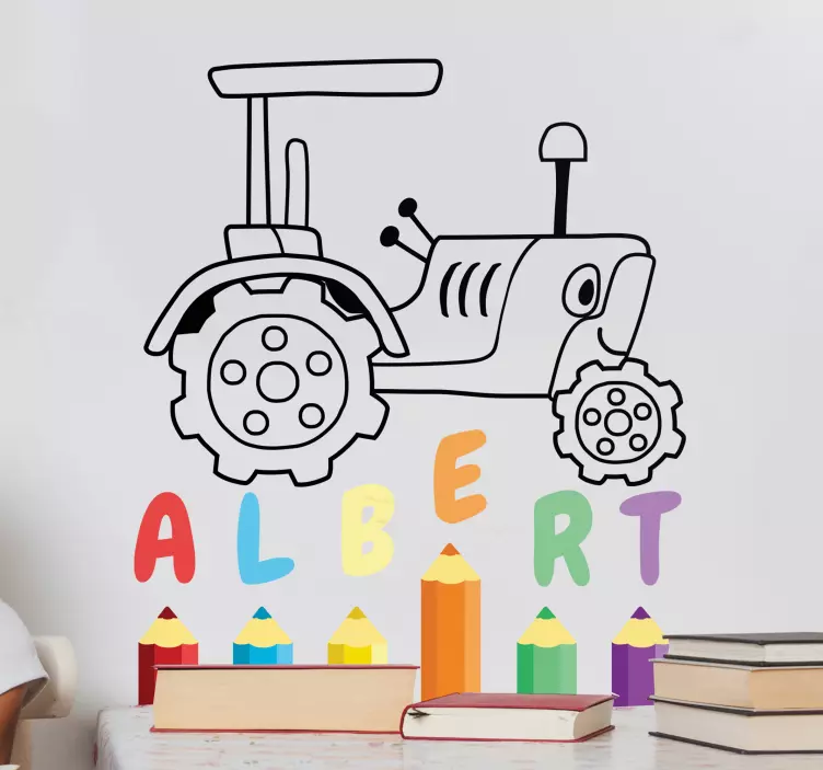 Traktor med pennfärger namn klistermärke - Tenstickers