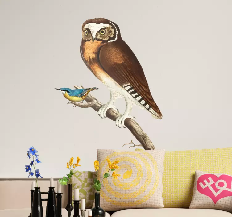 Uggla och blåfågelpar fågelklistermärke - Tenstickers