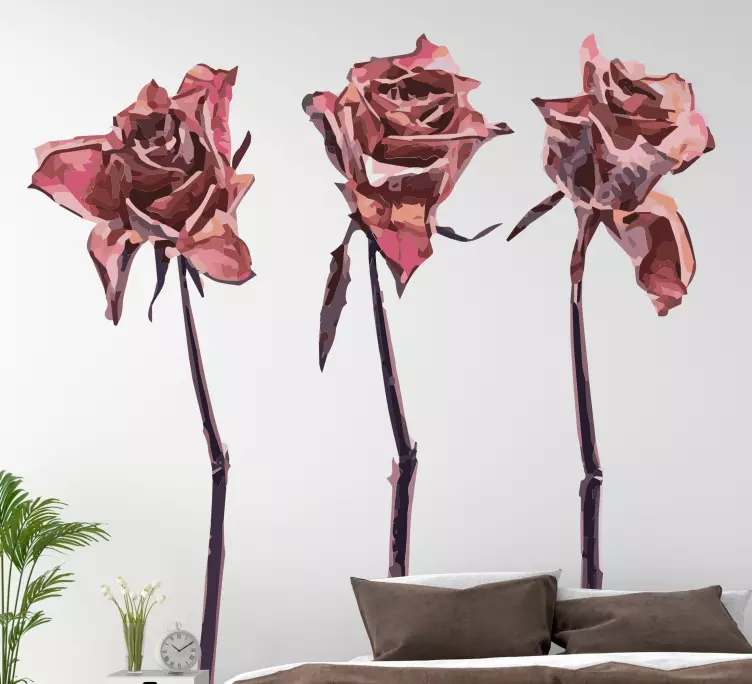 Uppsättning av tre torkade rosor blomma vägg klistermärke - Tenstickers
