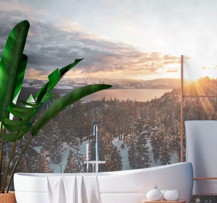 Utsikt över bergsjön dusch skärm klistermärke - Tenstickers