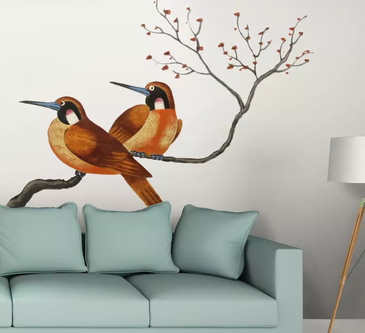 Klistermärke för kinesisk målning av fåglar och blommor - Tenstickers