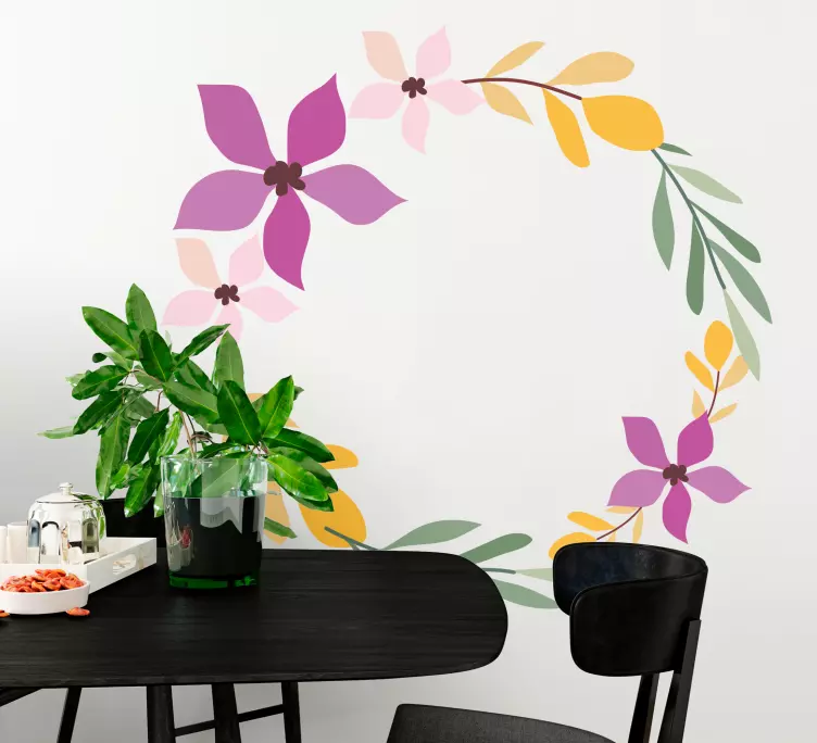 Väggklistermärken djur blomster cirkulär dekorasjon - Tenstickers