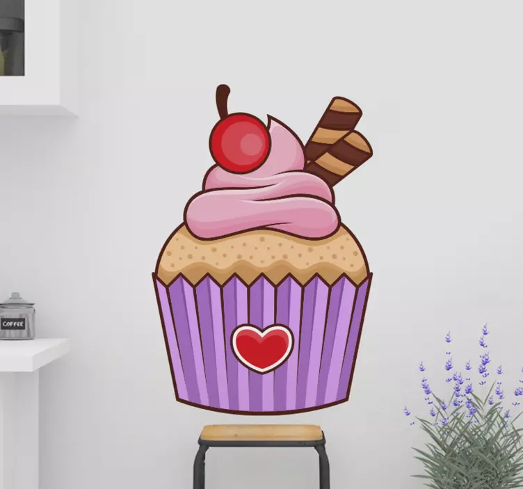Väggklistermärken djur cupcake med körsbär - Tenstickers