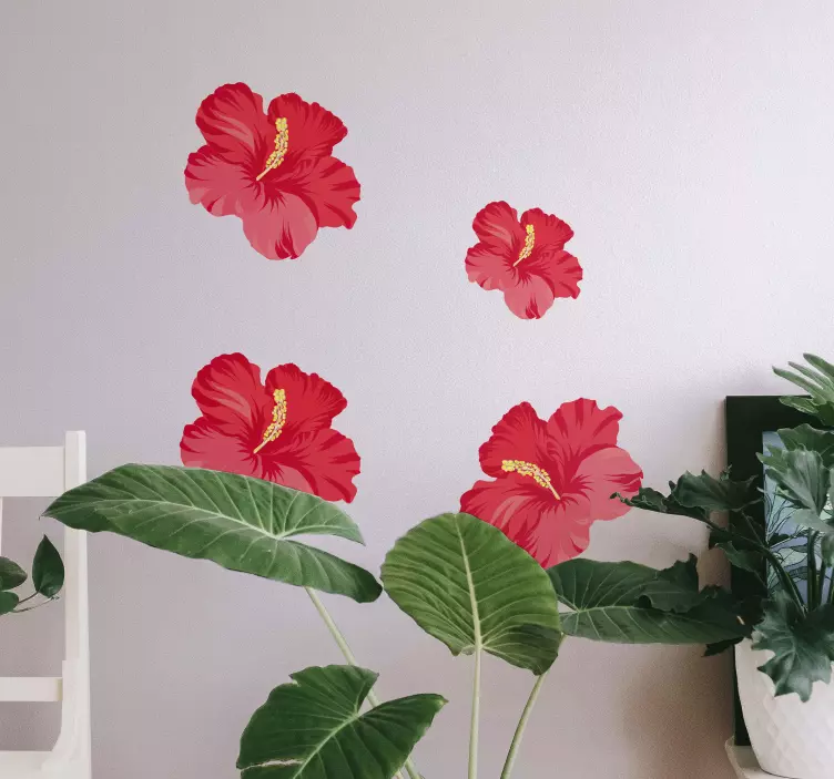 Väggklistermärken djur med livfull hibiskusblomma - Tenstickers