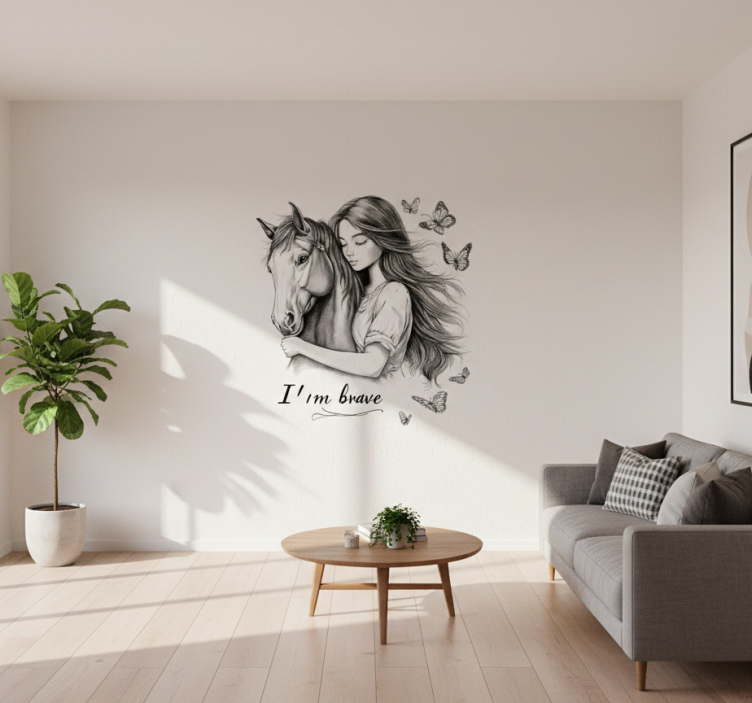 Vardagsrummet väggklistermärke handritad hästöverföring - Tenstickers