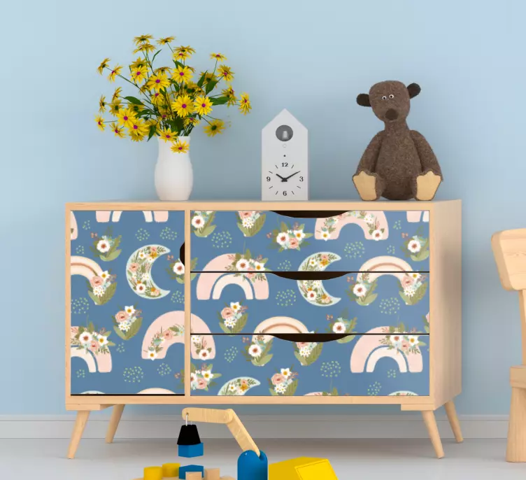 Våren regnbåge och blommor möbler dekal - Tenstickers