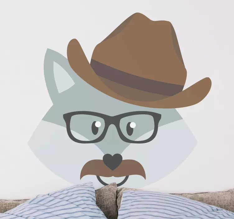 Varg tecknad grå med mustasch djur dekal - Tenstickers