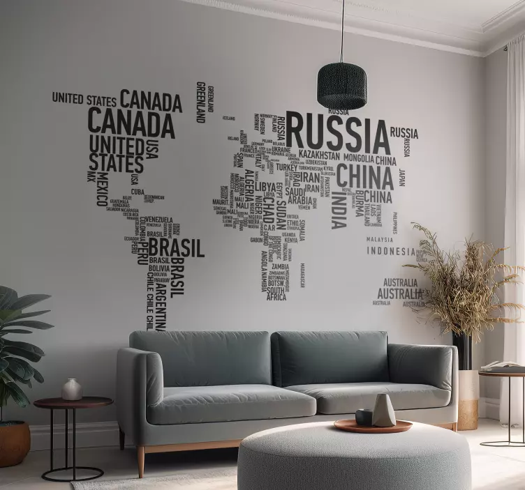 Världskarta text klistermärke - Tenstickers