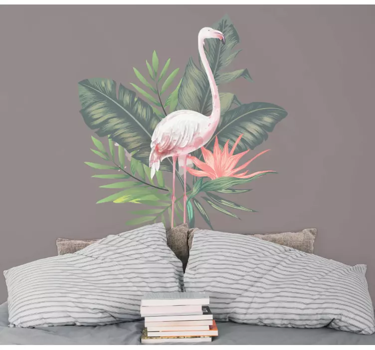 Vattenfärg flamingo och blad Väggklistermärken - Tenstickers