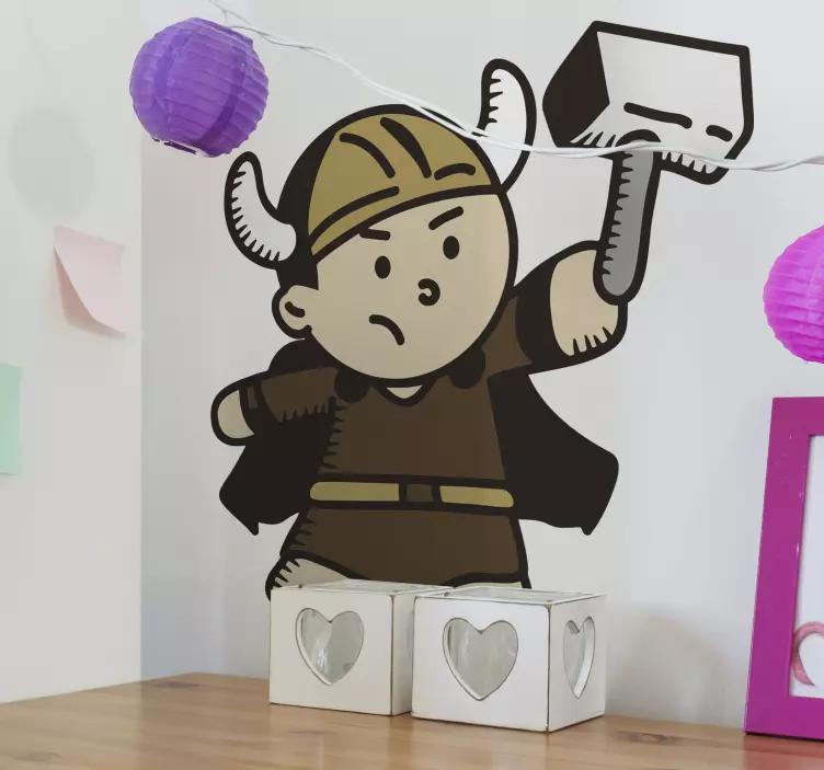 Viking tecknad holding hammare karaktär dekal - Tenstickers