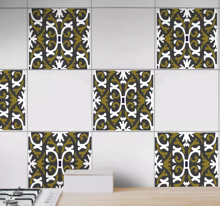 Vintage beige blommor kakel klistermärke - Tenstickers