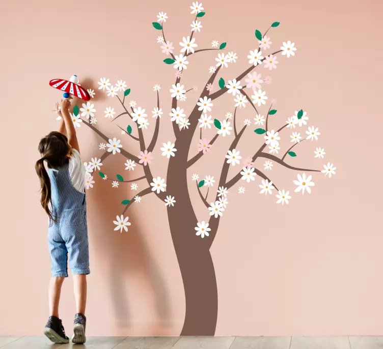 Vita blommor på väggklistermärke för trädblomma - Tenstickers