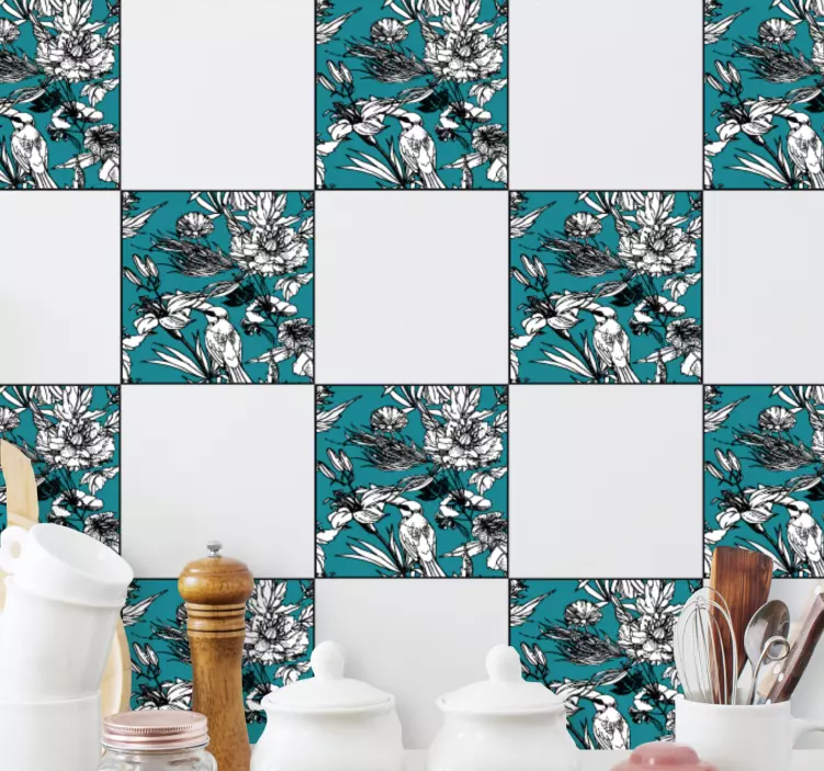 Vita vilda fåglar elegant mönster kakel dekal - Tenstickers