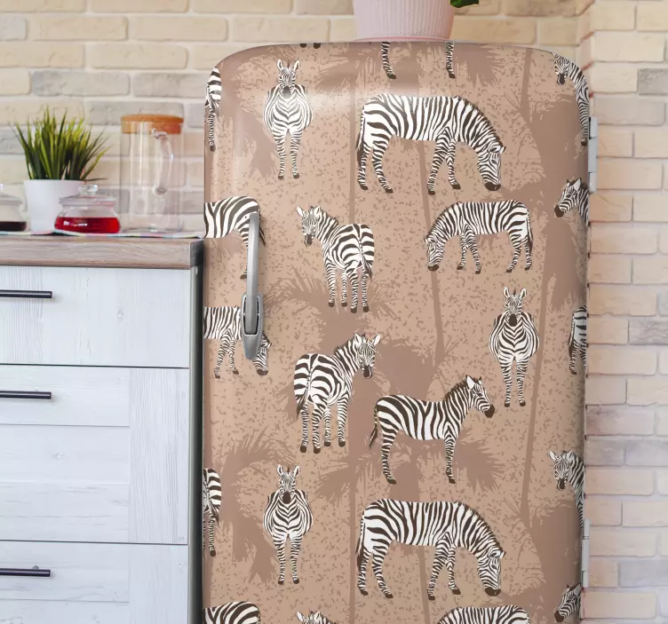 Zebra och palms brun kylskylt klistermärke - Tenstickers