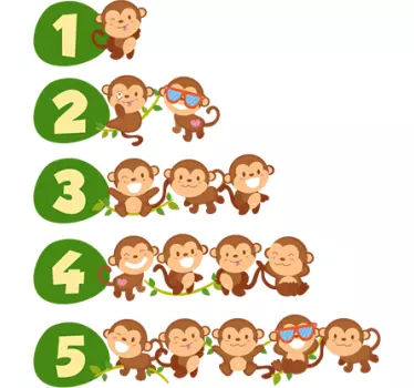 1 till 5 apor väggklistermärke - Tenstickers