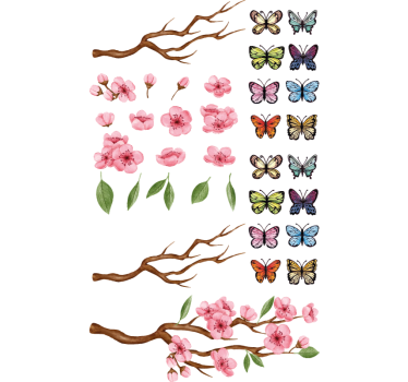Grenar och fjärilar fönster klistermärke - Tenstickers