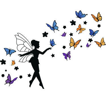 Färgglada fe med fjärilar wallsticker - Tenstickers