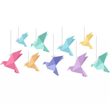 Färgglada origami fåglar djur klistermärke - Tenstickers