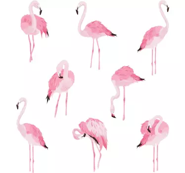 Rosa flamingo mönster djur vägg klistermärke - Tenstickers