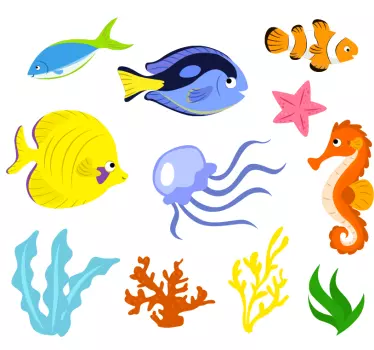 Marina djur fisk vägg klistermärke - Tenstickers