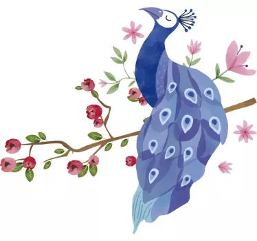 Påfågel på gren fågel dekal - Tenstickers