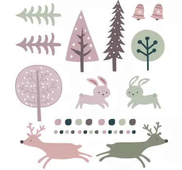 Träd och djur nordisk stil djurväggdekor - Tenstickers
