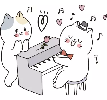 Katt som spelar pianomusik väggdekaler - Tenstickers