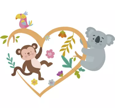 Våren koala och apa trädgren djurvägg klistermärke - Tenstickers