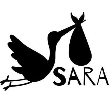 Personligt namn med stork fågel dekal - Tenstickers