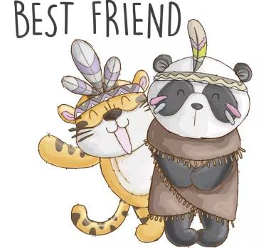 Tecknad panda & tiger illustration väggkonst - Tenstickers