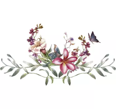 Akvarell fjäril & blommor väggdekor för blommor - Tenstickers