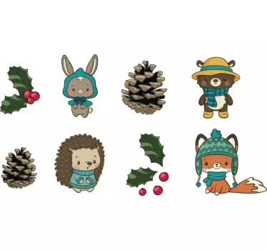 Vinterblommor & djur vilda djur klistermärke - Tenstickers