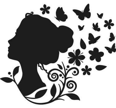Kvinna blommor disposition fjäril klistermärke - Tenstickers