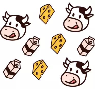 Ritningar av mjölkko och ostmatväggklistermärke - Tenstickers