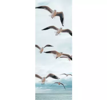 Polskt klistermärke för glasdörr vid havet och måsarna - Tenstickers